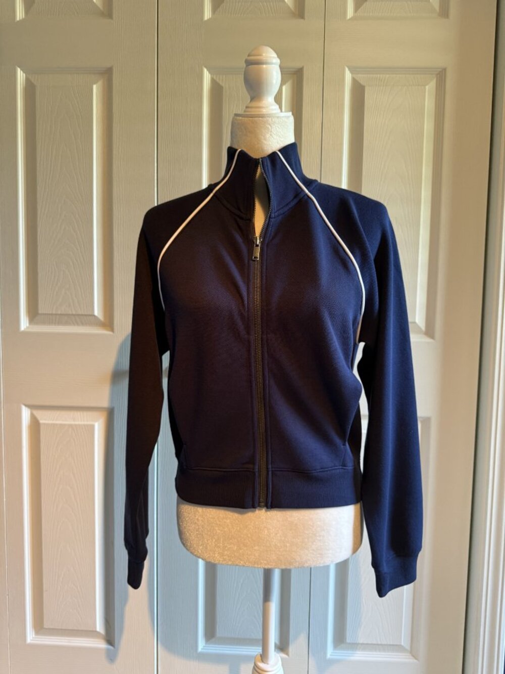 SPANX AirEssentials Pique Full Zip Track Jacket Navy Blue Size XS NWT Athleisure